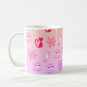 Taza De Café Fantasma, telarañas y gatos negros rosa arcoiris