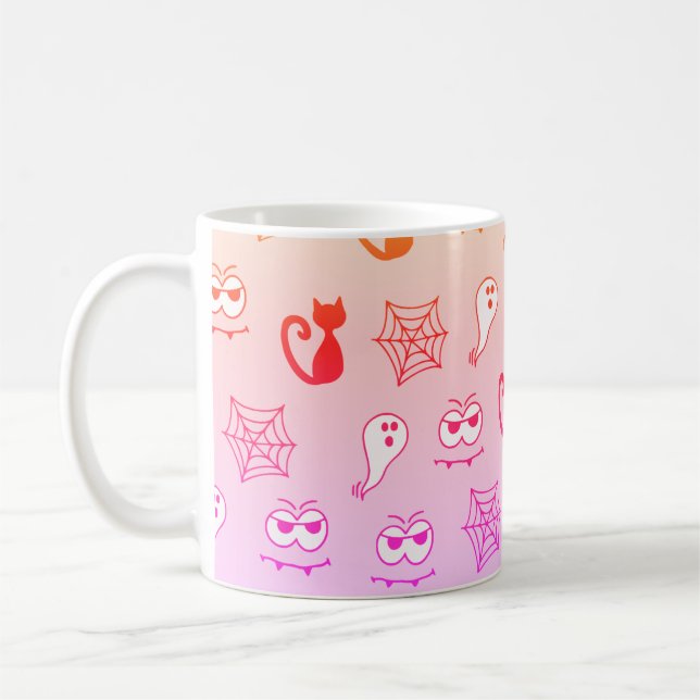 Taza De Café Fantasma, telarañas y gatos negros rosa arcoiris (Izquierda)