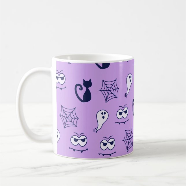 Taza De Café Fantasma, telarañas y morado de gatos negros (Izquierda)