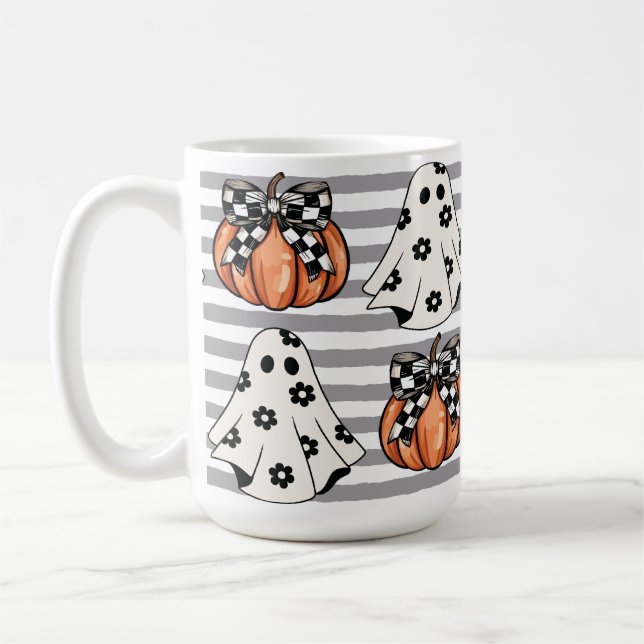 Taza De Café Fantasma y calabazas caídas (Izquierda)