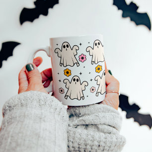 Taza De Café Fantasmagóricos y divertidos fantasmas y flores de