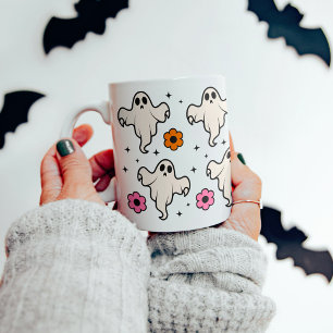 Taza De Café Fantasmagóricos y divertidos fantasmas y flores de