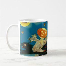 Taza De Café Fantasmas de calabaza de Halloween y gatos negros