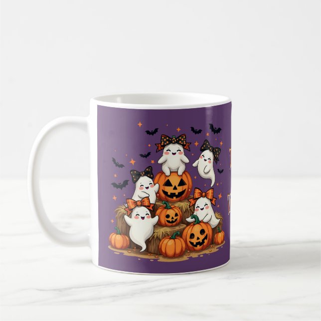 Taza De Café Fantasmas De Halloween En Coquette Bows & Pumpkins (Izquierda)