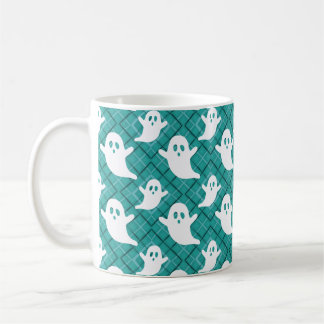 Taza De Café Fantasmas de Halloween en platillos Verde azulados
