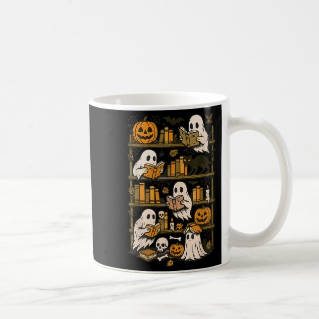 Taza De Café Fantasmas retro leyendo libro Halloween Bookestren (Derecha)
