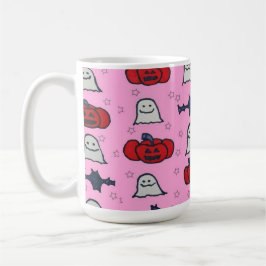 Taza De Café Fantasmas rosados de Halloween, murciélagos y Jack