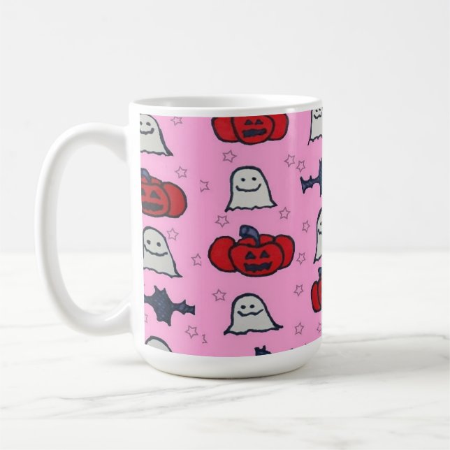 Taza De Café Fantasmas rosados de Halloween, murciélagos y Jack (Izquierda)