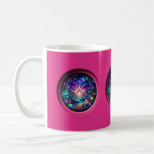 Taza De Café Fantástico paisaje de portal de neón psicodélico e