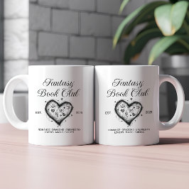 Taza De Café Fantasy Book Club Typography & Heart doodle sketch
