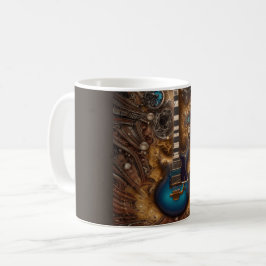 Taza De Café Fantasy Steampunk Vintage Guitarra Azul acuarela