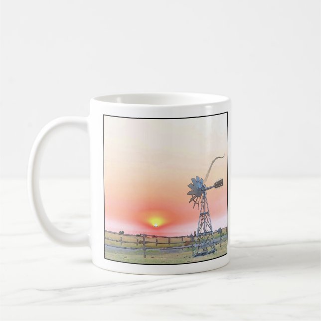 Taza De Café Farm Scene at Sunset with Rustic Windmill (Izquierda)