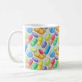 Taza De Café Farmacéutico Pincel Aquarela Pastillas Rojas Azule