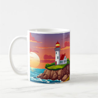 Taza De Café Faro al atardecer