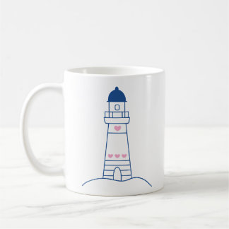 Taza De Café Faro con Corazones Diseño Adorable Dibujado a Mano