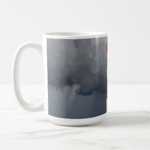 Taza De Café Faro costero rojo tormentoso