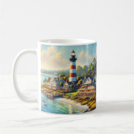 Taza De Café Faro de la isla Hilton Head en acuarela 