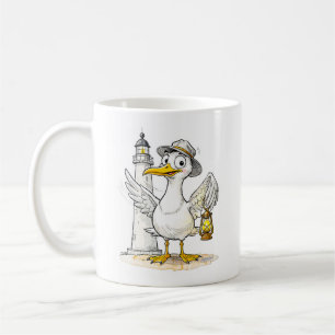 Taza De Café Faro de linterna de cómic de gaviota