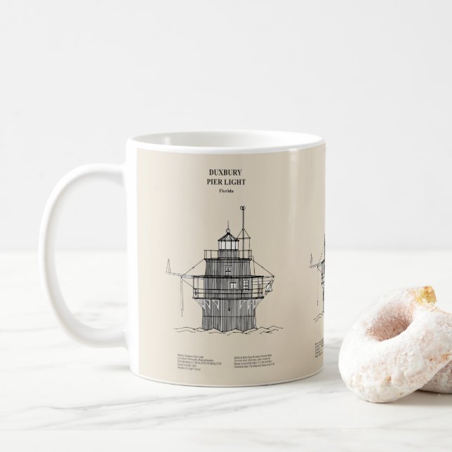 Taza De Café Faro de luz Duxbury Pier - Massachusetts -SBD (Con donut)