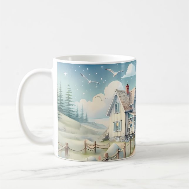 Taza De Café Faro Dreamy Pastel cerca del mar (Izquierda)