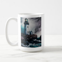 Taza De Café Faro durante la tormenta Mug Básica de 15 oz
