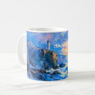 Taza De Café Faro Impresionista junto al Mar – Arte Costero