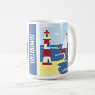 Taza De Café Faro y arte marítimo de barca personalizados