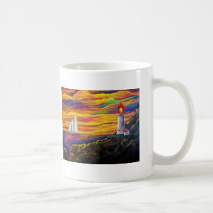 Taza De Café Faro y velero en Sunset Ocean Mug