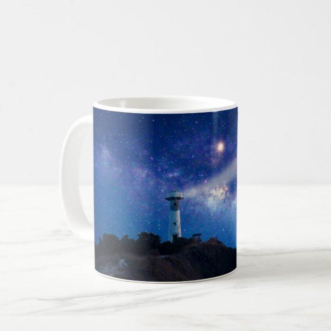 Taza De Café Faros | Faro nocturno estrellado (Anverso izquierdo)
