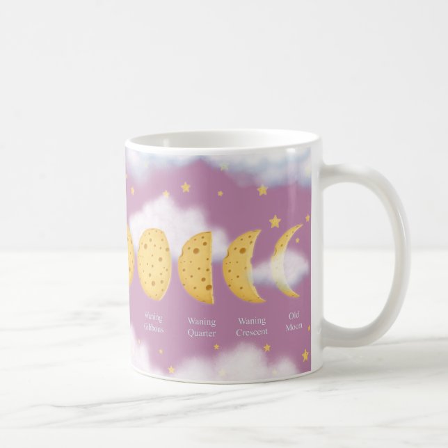 Taza De Café Fases de la tabla lunar del cielo rosa de la luna  (Derecha)