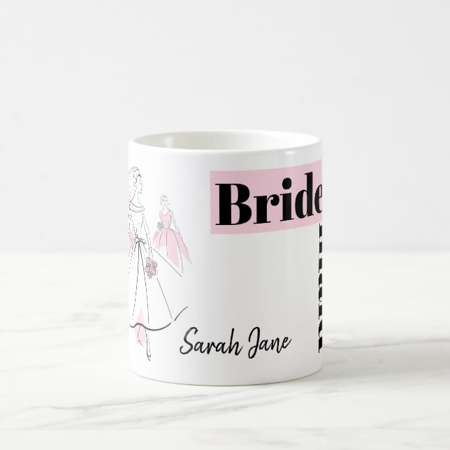Taza De Café Fashion Bride Grupo Rosa Bridesmaid Nombre mug (Centro)