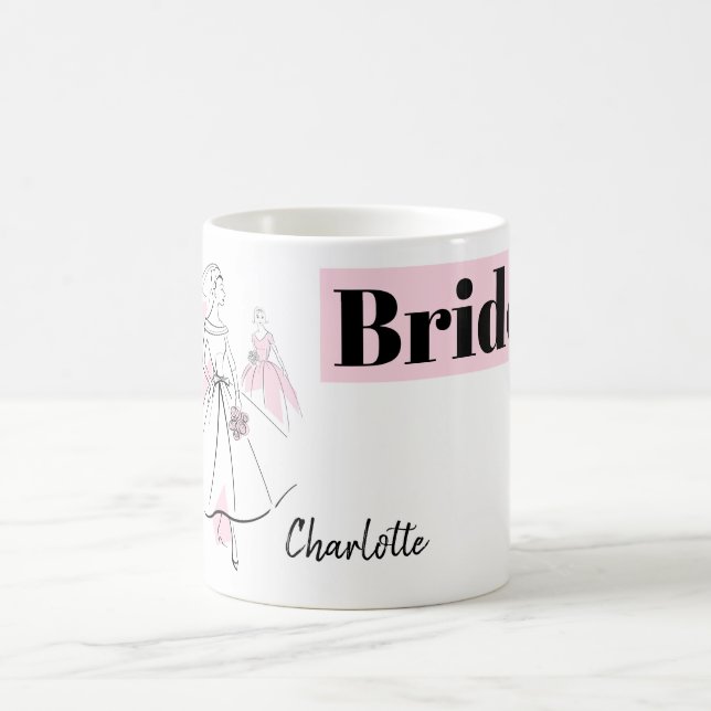 Taza De Café Fashion Bride Grupo Rosado Nombre de la novia Mug (Centro)