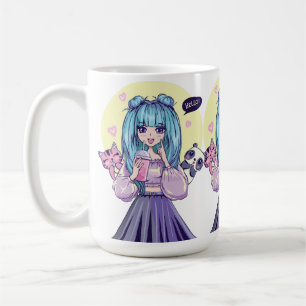 Taza De Café Fashionista: Chica azul-haitiano con panda y gato