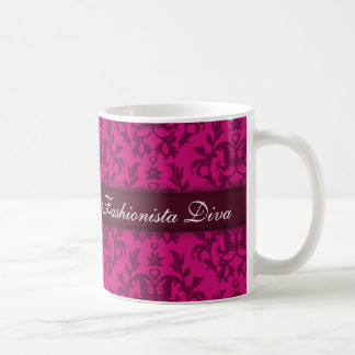 Taza De Café Fashionista Diva damask rick chica rosa mugre