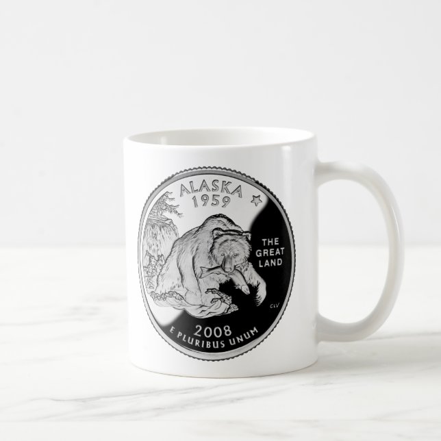 Taza De Café Faux Alaska State Quarter The Great Land Grizzly (Derecha)