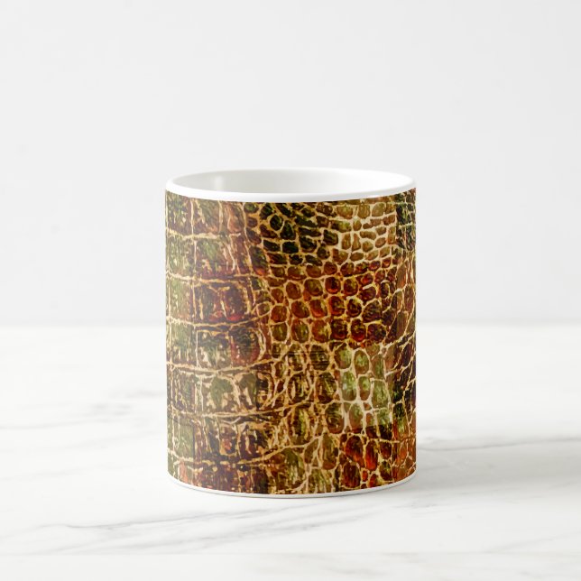 Taza De Café Faux Alligator Animal Piel Cuero Rojo Marrón (Centro)