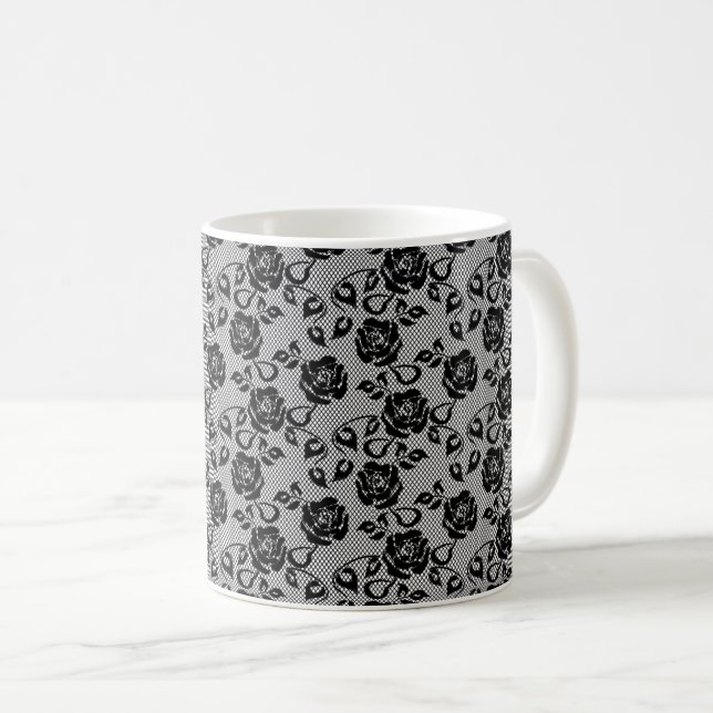 Taza De Café Faux Black Lace Rosa Fishnet Coffee Mug (Anverso derecho)