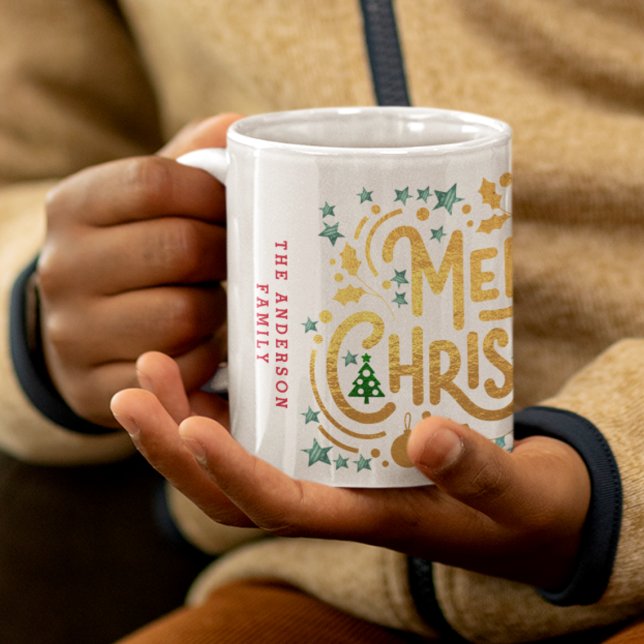 Taza De Café Faux de oro Relieves metalizados Feliz Navidad Fot (Subido por el creador)