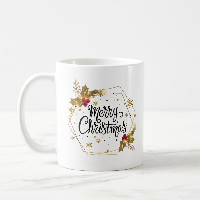 Taza De Café Faux Gold Floral Feliz Navidad| Mugre (Izquierda)