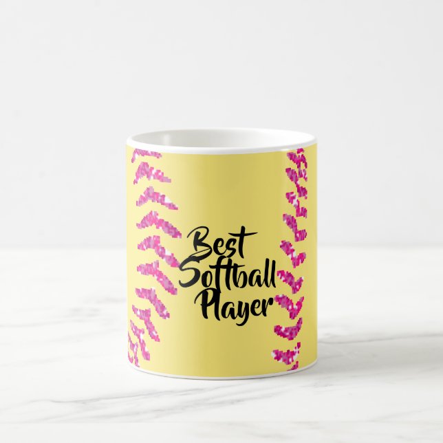 Taza De Café Faux Pink Purpurina Softball Stitball (Centro)