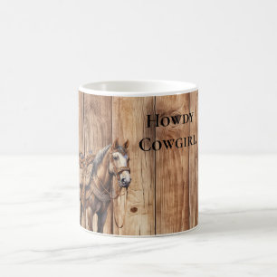 Taza De Café Faux Wood Western Cowboy Cowgirl Horse