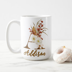 Taza De Café Favor de boda con monograma de letra A floral boho