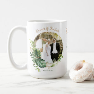 Taza De Café Favor de Boda Foto Hojas Verdes Tropicales de Mons