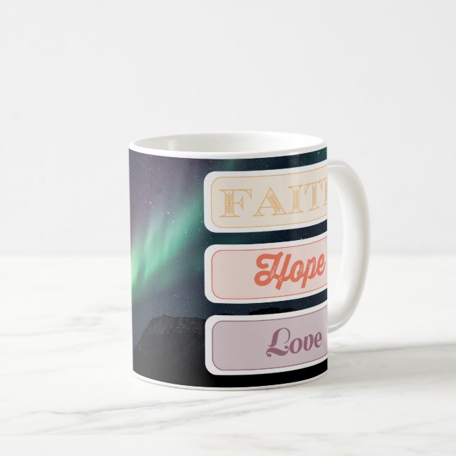 Taza De Café Fe, Esperanza, Amor (Anverso derecho)