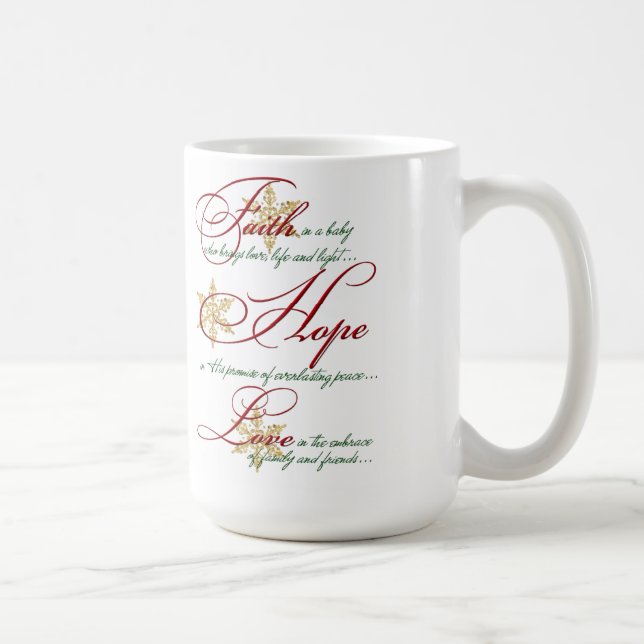Taza De Café Fe, esperanza, amor Red Green Gold Navidades Mug (Derecha)