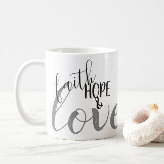 Taza De Café Fe, Esperanza y Amor | Regalo de fe en negro y gri