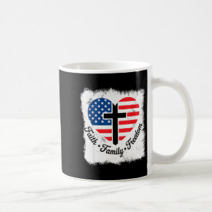 Taza De Café Fe Familia Dom Bandera De Usa Cruz Corazón Patriót
