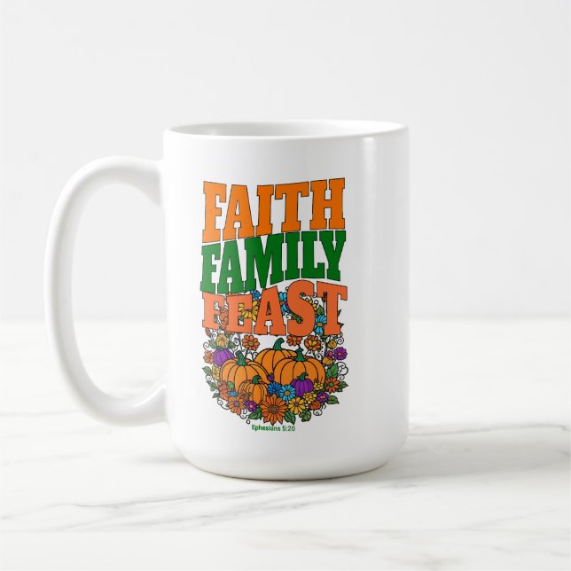 Taza De Café Fe, familia, fiesta - Efesios 5:20 (Izquierda)