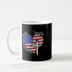 Taza De Café Fe Familia Libertad Corazón Cristiano Americano 4º