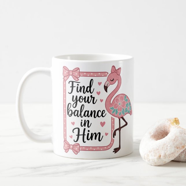 Taza De Café Fe religiosa cristiana Biblia Verse Flamingo (Con donut)